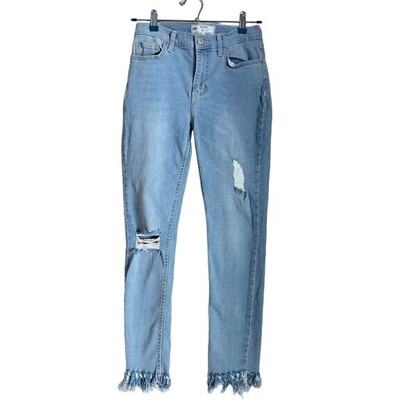 Free People Denim - Free People Whiskering Distressed Frayed Hem Skinny Jeans Women's 27
